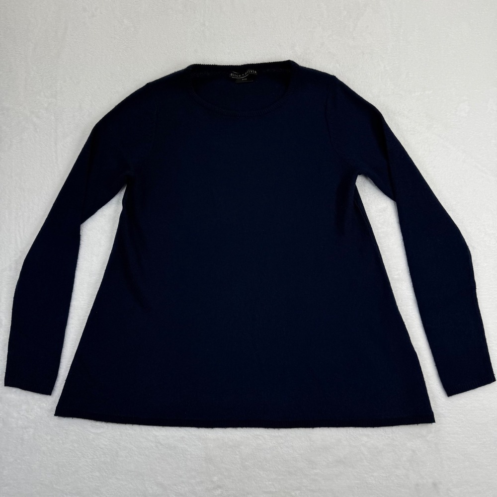 Alice + Olivia Aaron Navy Blue Wool Cashmere Blend Crewneck Sweater Est small